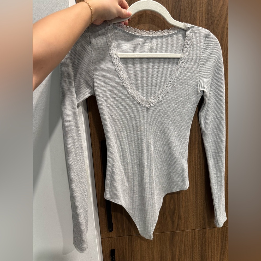 American Eagle Outfitters Light Gray Lace Bodysuit